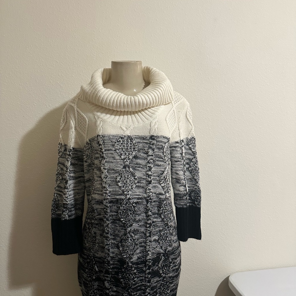 Elegant Black and Cream Turtleneck Sweater with Cowl Neck